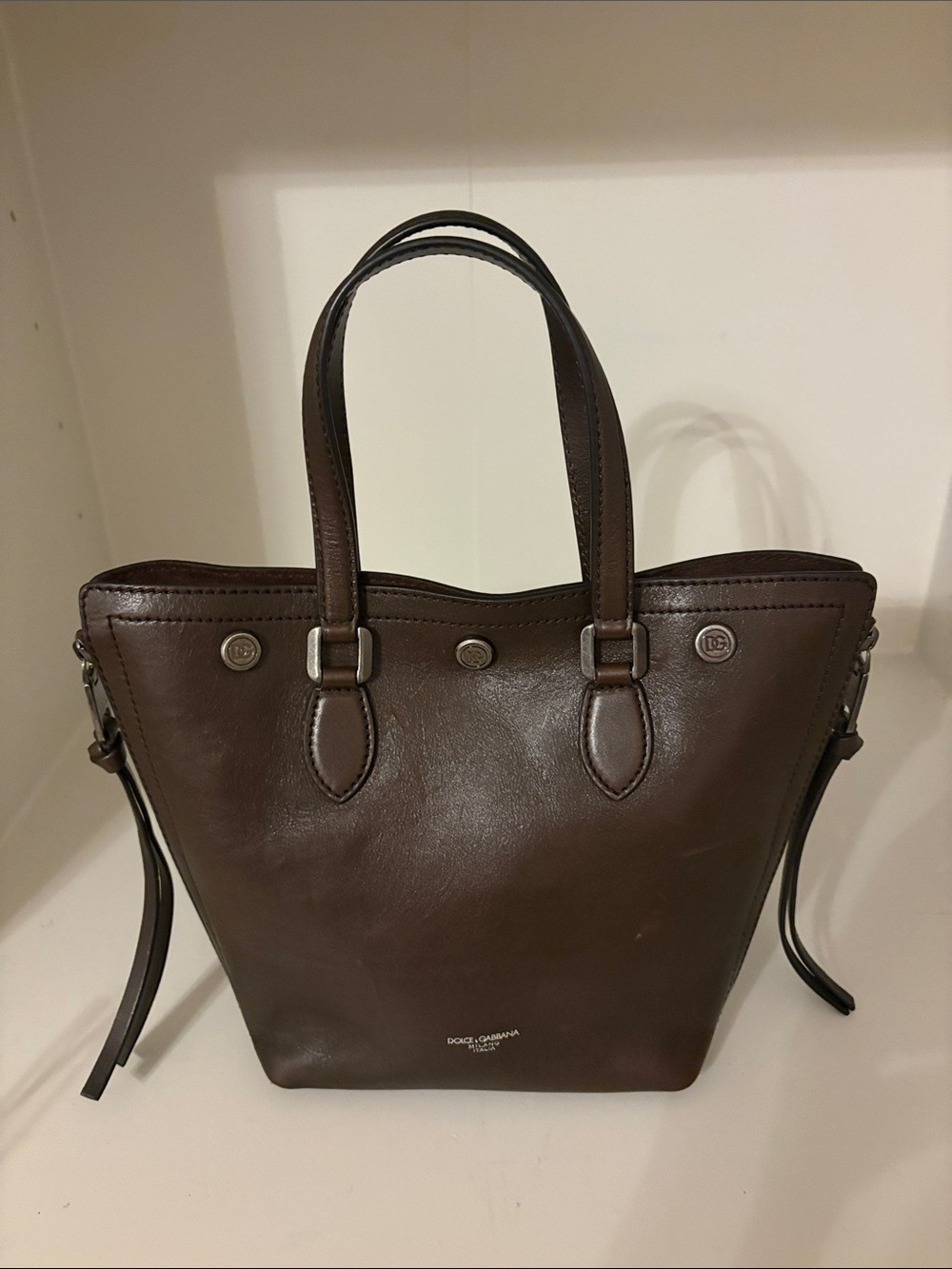 Dolce & Gabbana Brown Leather Tote Bag with Detachable Strap